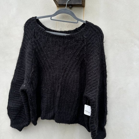 Free People Carter Pullover Knit Sweater Black Boatneck Raglan Long Sleeve Large - Picture 8 of 13